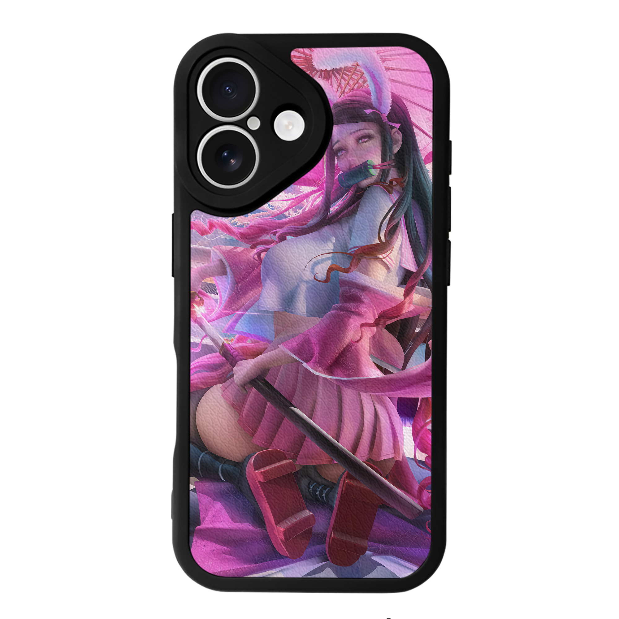 （画像用） 鬼滅の刃（きめつのやいば）竈門 禰󠄀豆子／かまど ねずこ Kamado Nezuko 【iPhone 16シリーズ対応】シリコンスマホケース（レザー調） 材質：シリコン